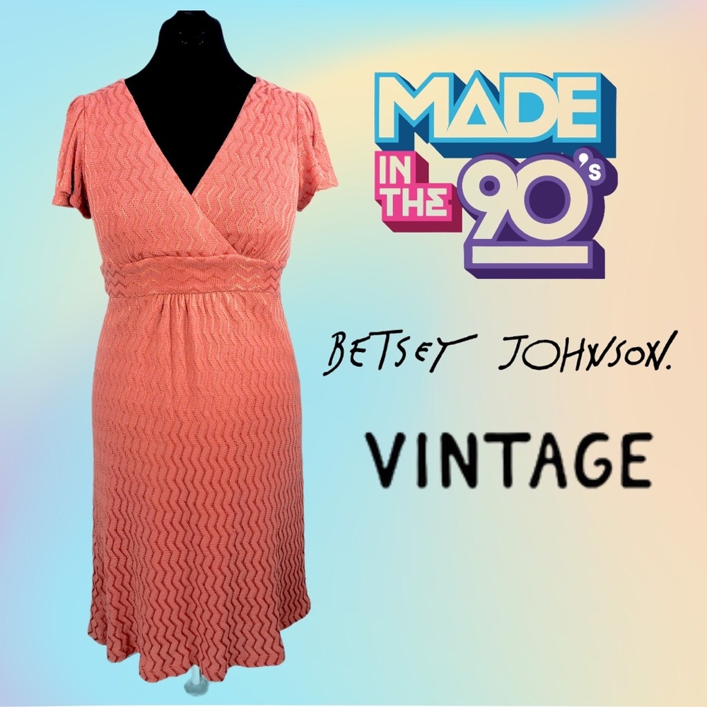 VTG 90's Betsey Johnson Coral Knit Cape Slv Dress